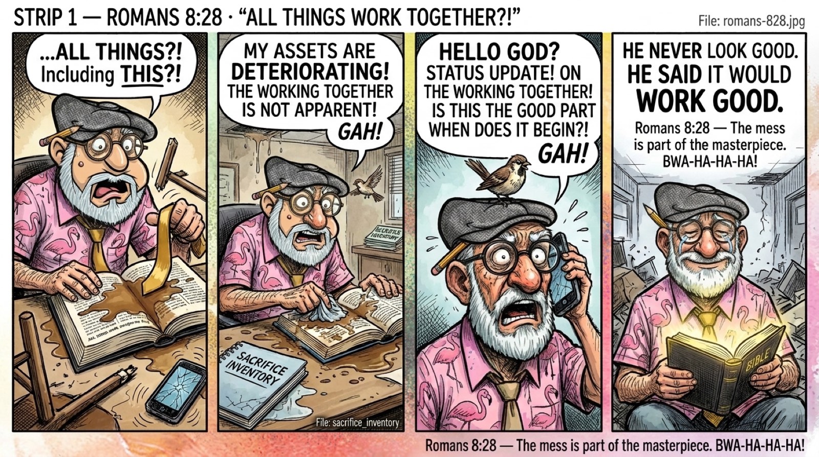 Romans 8:28 — All things work together for good. Panel 6.