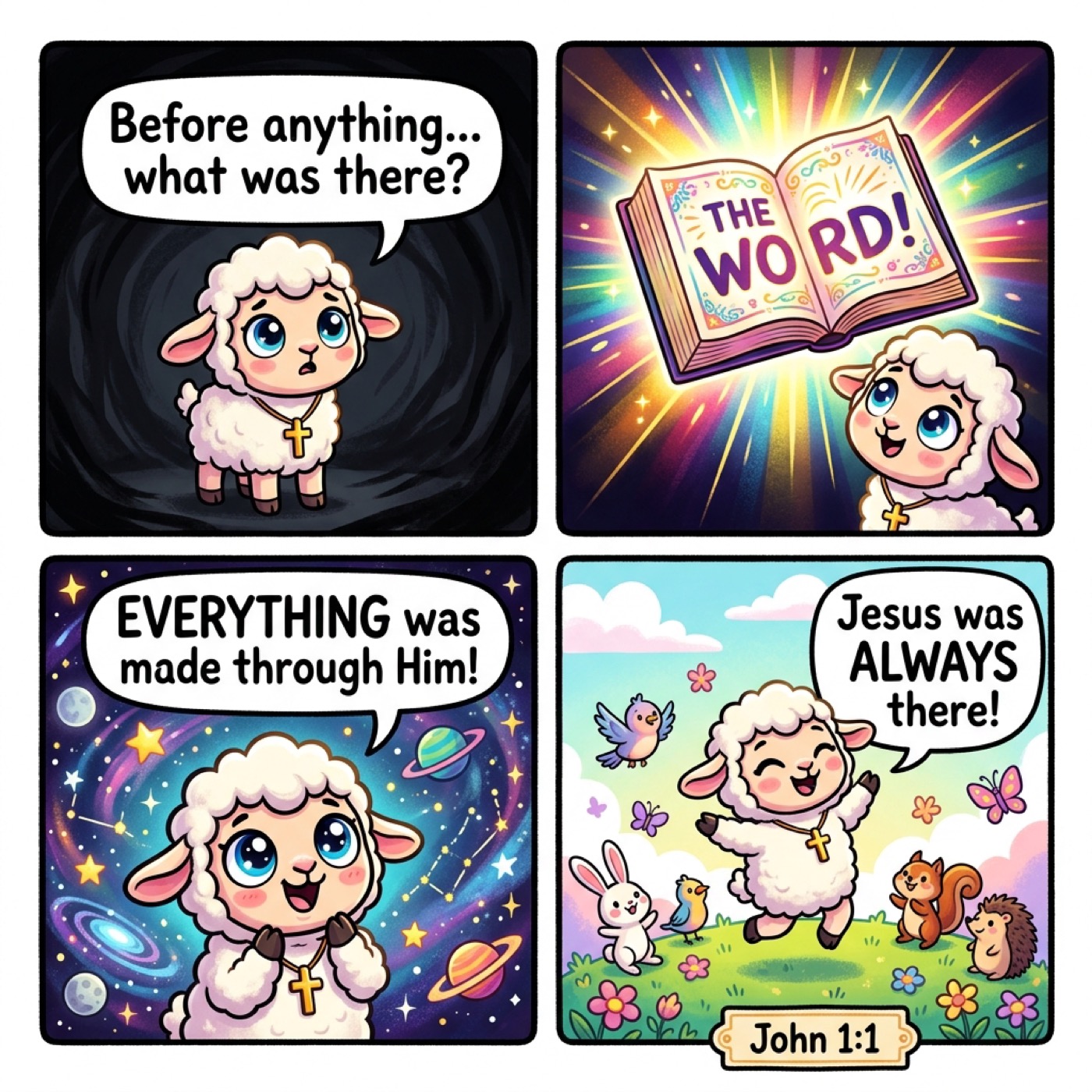 Grace the lamb comic: In the Beginning GOD! John 1:1