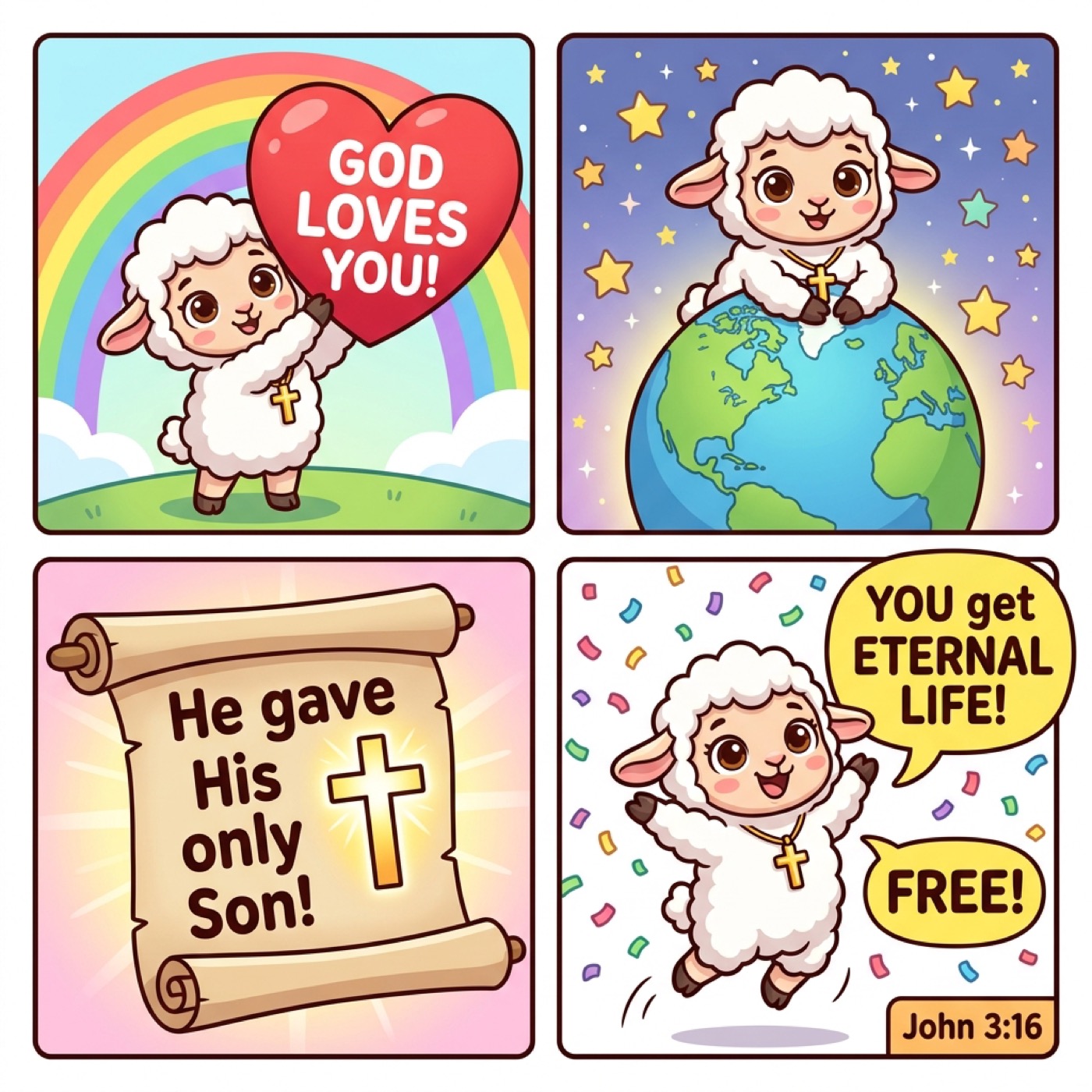 Grace the lamb comic: God Loves You SO BIG! John 3:16