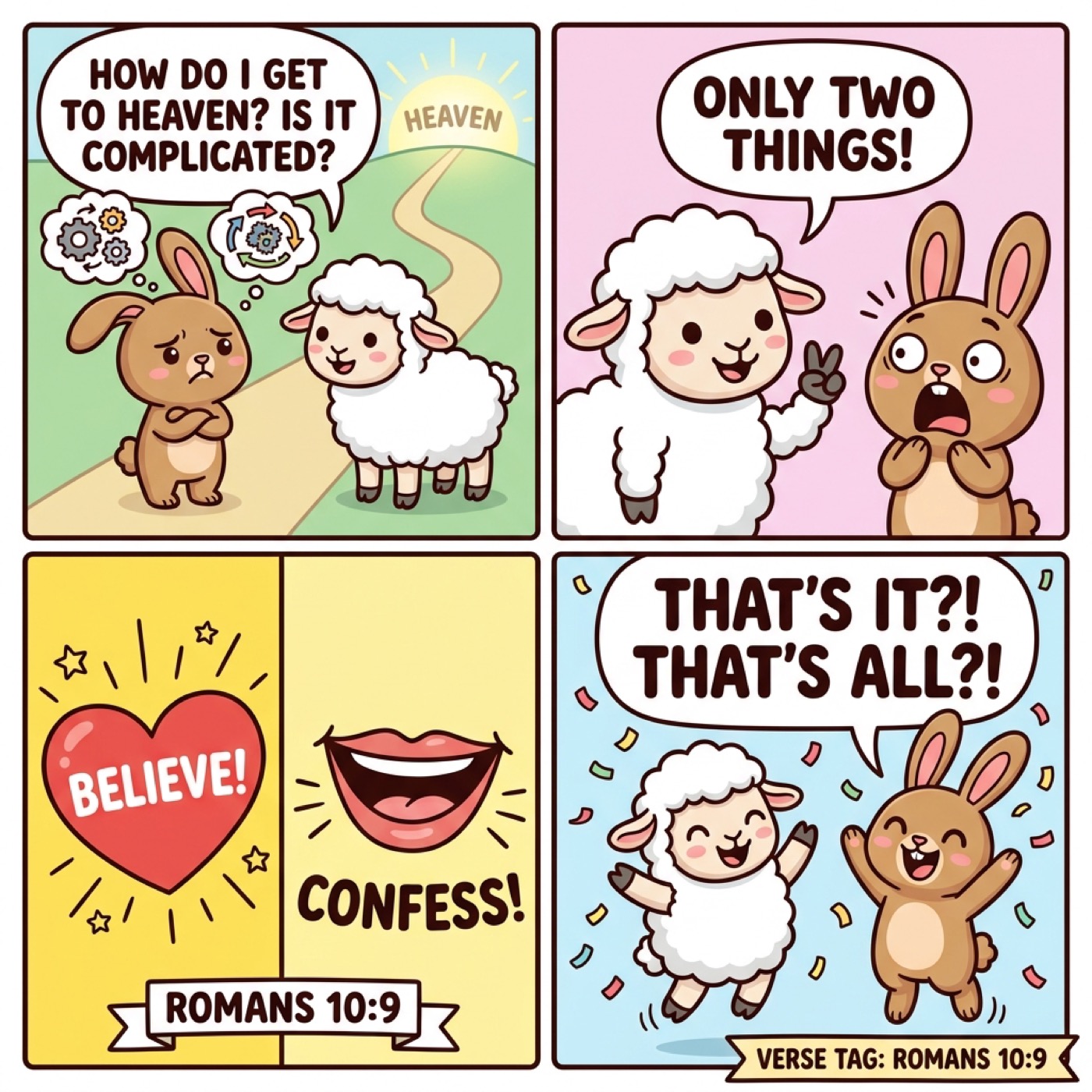 Grace the lamb comic: Just Say YES to Jesus! Romans 10:9