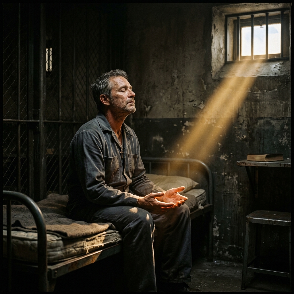 A man in stillness receiving light — the abundant life of John 10:10