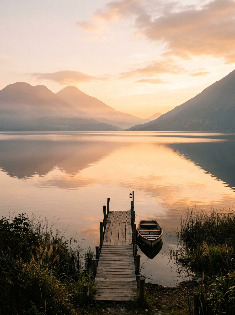 Calm Glassy Lake at Sunrise