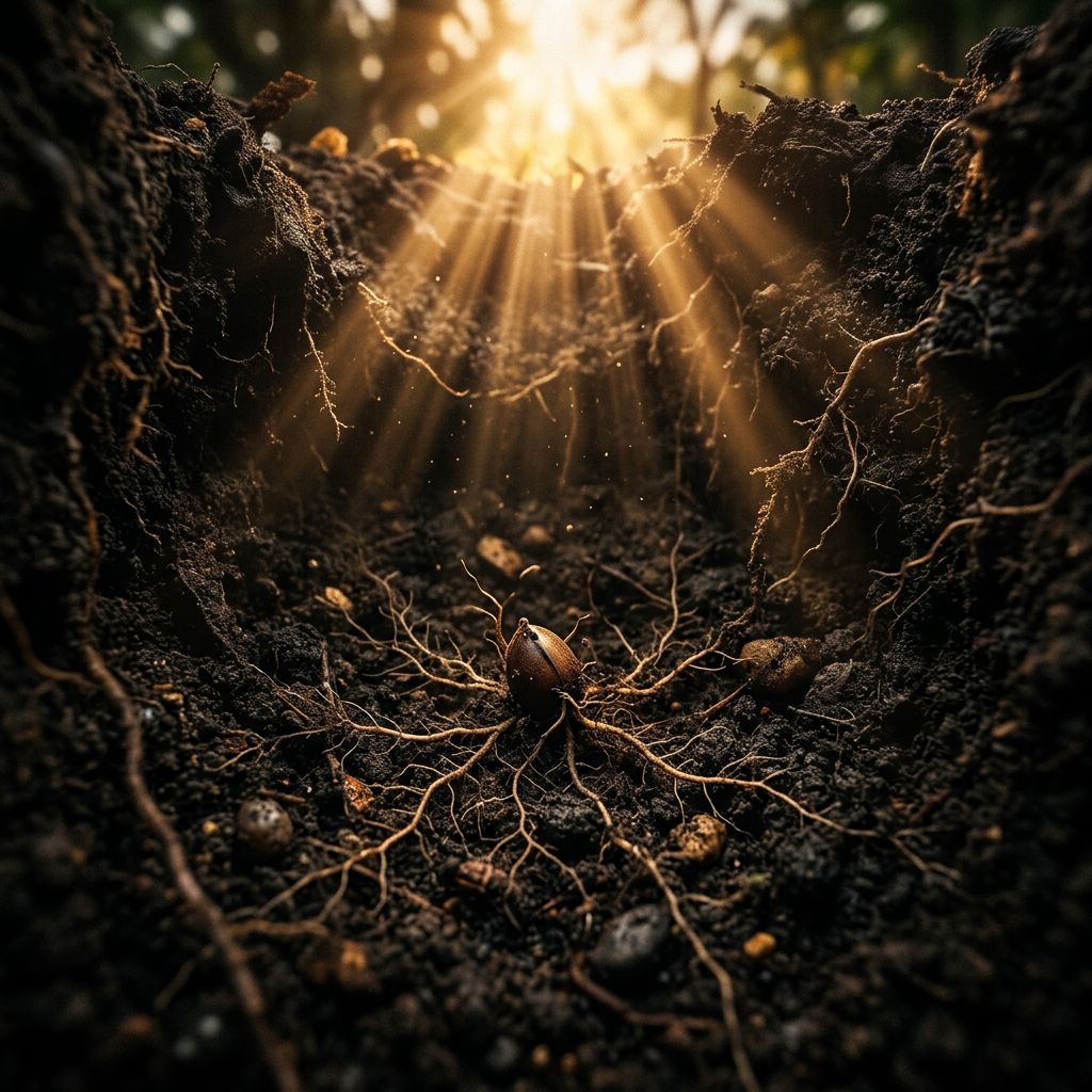 Hands raised toward light breaking through darkness — trusting God in the waiting