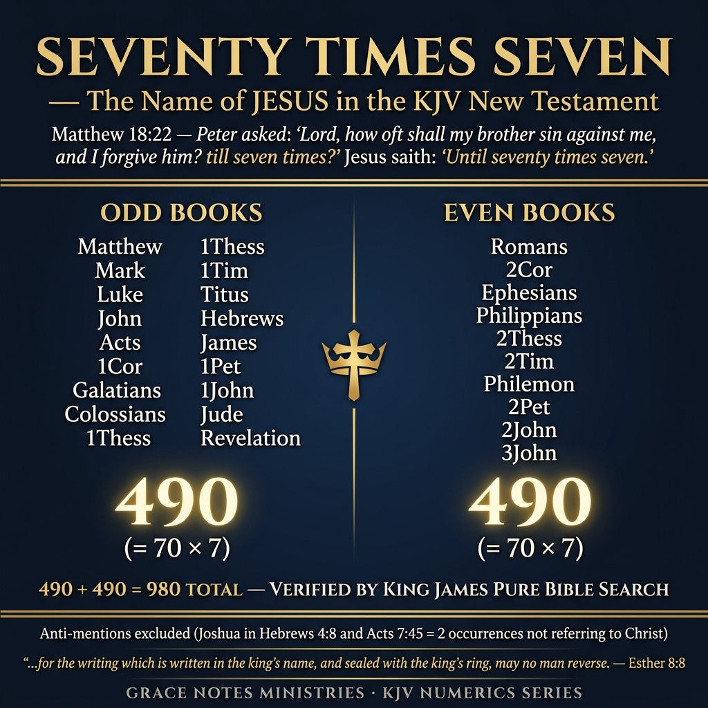 Seventy Times Seven — The name Jesus appears 490 times in odd and 490 times in even New Testament books