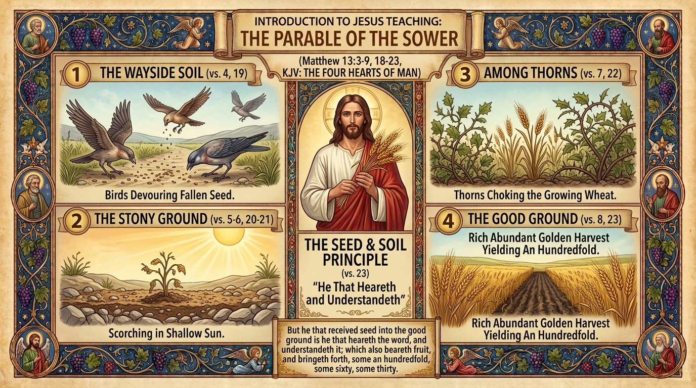 The Parable of the Sower — Matthew 13:3-9, 18-23 Visual Verse Infographic