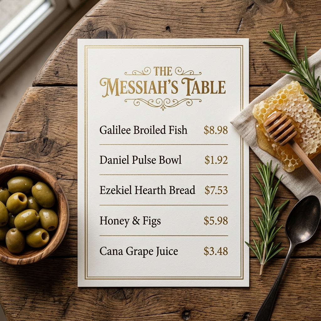 The Messiah's Table Priced Menu Card
